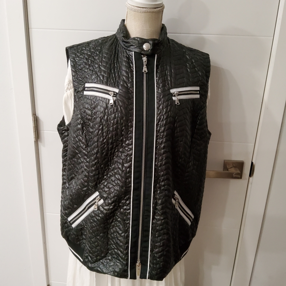 Black Quilted Vest with White Zipper Accents